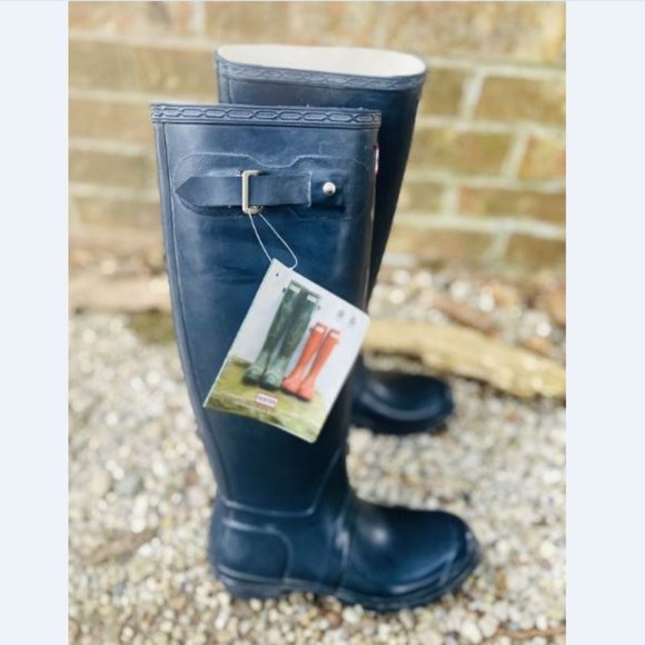 HUNTER BLUE TALL RUBBER WELLIES RAIN MUD BOOTS 8 - Picture 2 of 9